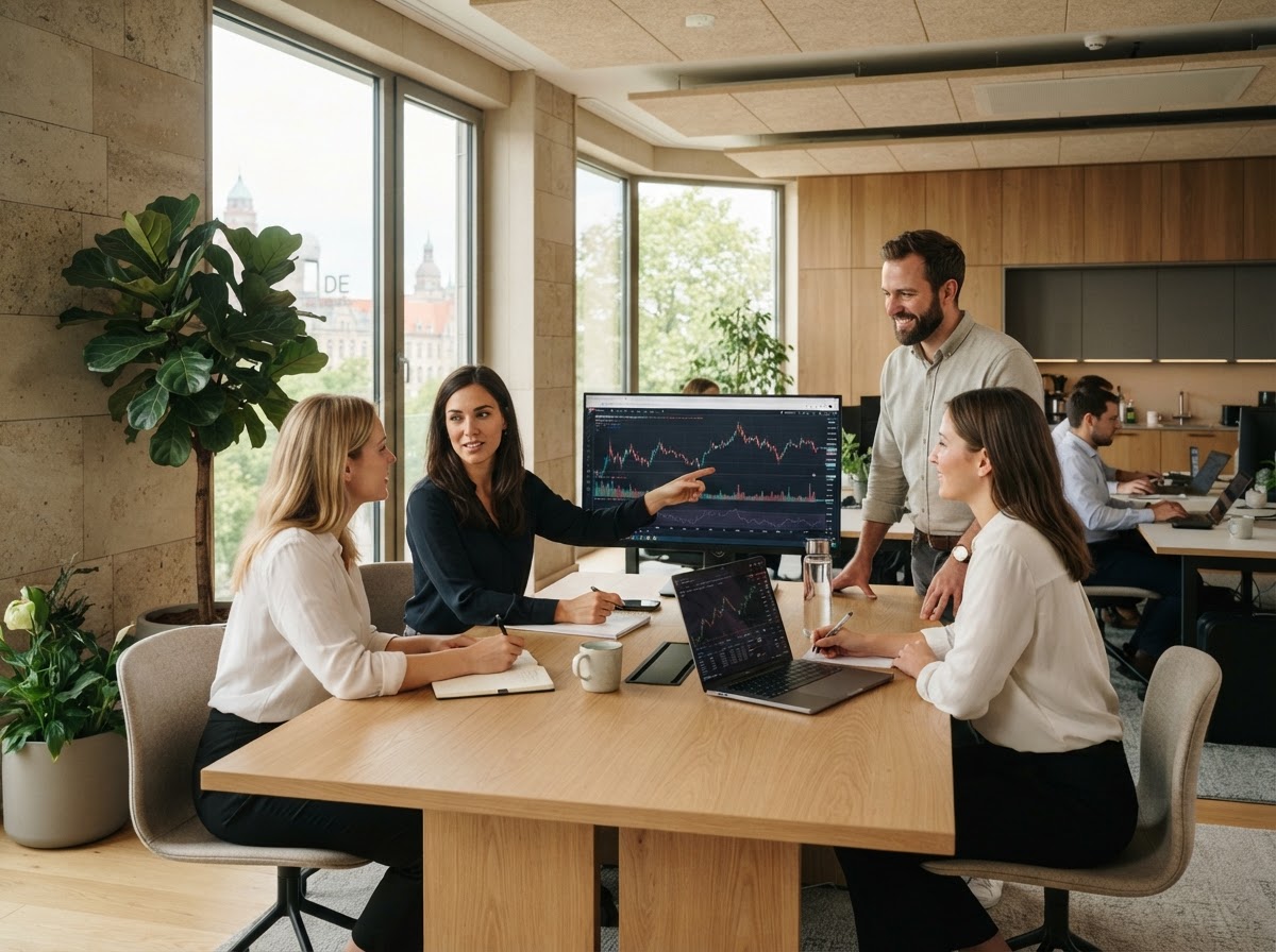 Cuanvix team reviewing data models on a workstation